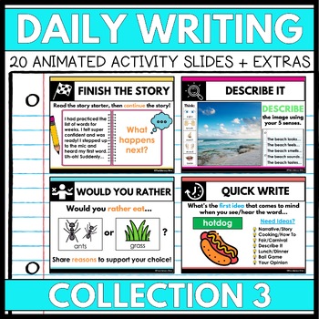 Preview of Daily Writing Prompt Slides (Set 3) Creative Writing for 2nd 3rd 4th 5th Grade