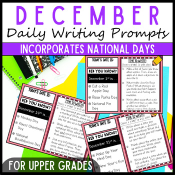 Preview of December 3rd 4th & 5th Grade Daily Writing Prompts, Sentence & Paragraph Writing