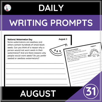 Preview of Daily Writing Prompts - Describe, Evaluate, Compare, Explain, Imagine - AUGUST