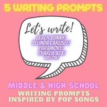 Preview of Daily Writing Prompts Inspired by Pop Music - Journaling Prompts WEEK 1