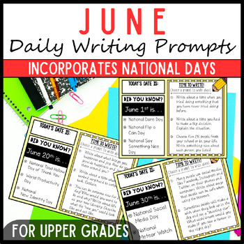 Preview of June 3rd 4th & 5th Grade Daily Writing Prompts, Sentence & Paragraph Writing