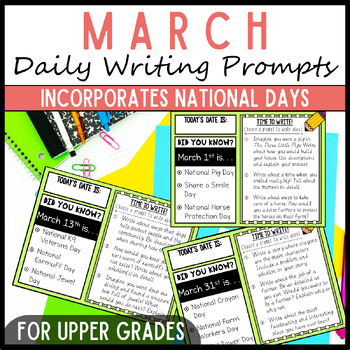 Preview of March 3rd 4th & 5th Grade Daily Writing Prompts, Sentence & Paragraph Writing