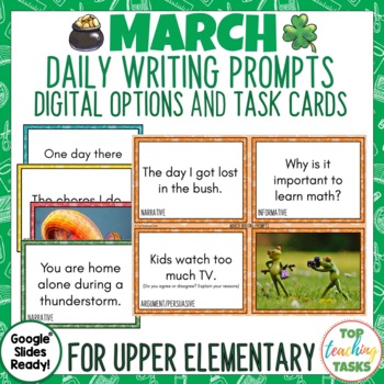 Preview of March Writing Prompts Task Cards and Digital Options | Distance Learning