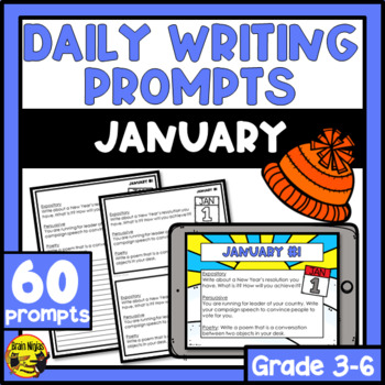 Daily Writing Prompts January by Brain Ninjas | Teachers Pay Teachers