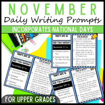 Preview of November 3rd 4th & 5th Grade Daily Writing Prompts, Sentence & Paragraph Writing
