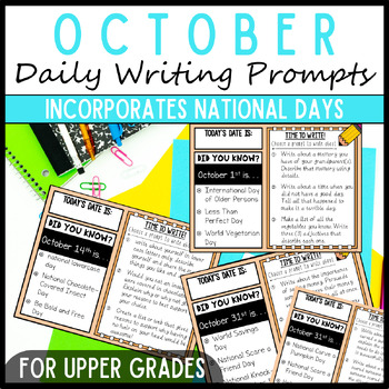 Preview of October 3rd 4th & 5th Grade Daily Writing Prompts, Sentence & Paragraph Writing