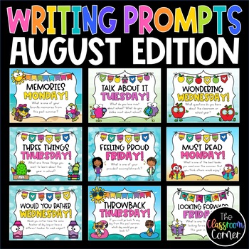 Daily Morning Writing Prompts & Journals for August Digital & Printable ...