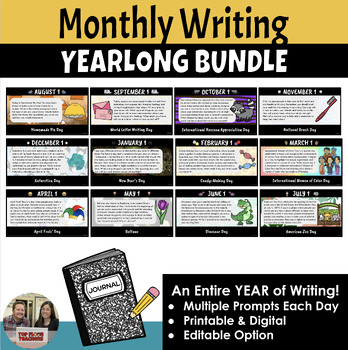Preview of Daily Writing Prompts by Month | Year-long Bundle