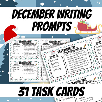 Preview of Daily December Creative Writing Prompts Task Cards for Morning Work 3rd 4th 5th