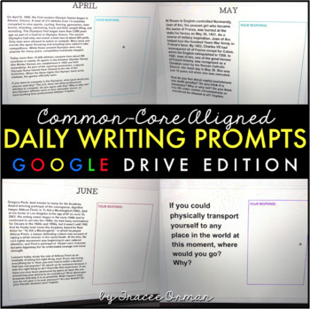 Preview of Daily Writing Prompts for Distance Learning Google Drive