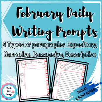 Daily Writing Prompts for February | Digital & Printable | Editable