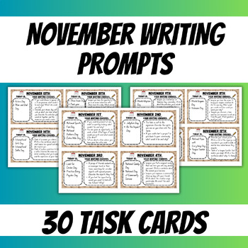 Preview of Daily November Creative Writing Prompts Task Cards Morning Work for 3rd 4th 5th