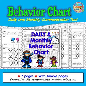 Preview of Daily and Monthly Student Behavior Chart Communication Tool