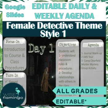 Preview of Daily and Weekly Agenda Slide Templates FEMALE DETECTIVE 1 Theme GOOGLE SLIDES