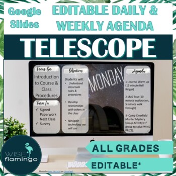 Preview of Daily and Weekly Agenda Slide Templates TELESCOPE ASTRONOMY theme  GOOGLE SLIDES