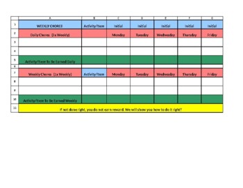 Daily and Weekly Chore Chart (One Chore/Task Only) by Donny Gramling