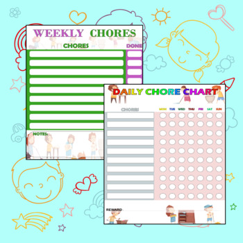 Preview of Daily and Weekly Chore Chart for Kids, Boys & Girls- EDITABLE!