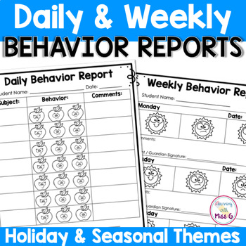 Preview of Daily and Weekly Student Behavior Charts for Parent Communication Holiday Themed