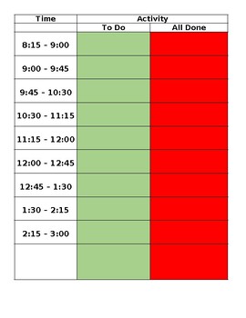 Preview of Daily color coded To Do/All Done schedule