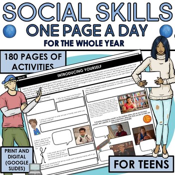 Preview of Daily mini social skills lessons behavior SEL and worksheet activities for TEENS