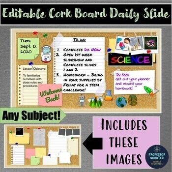 Preview of Daily or Morning Slide Template Cork Board Theme Google or PowerPoint