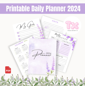 Preview of Daily planner 2024 - lavender theme - A4 printable planner - Pdf file