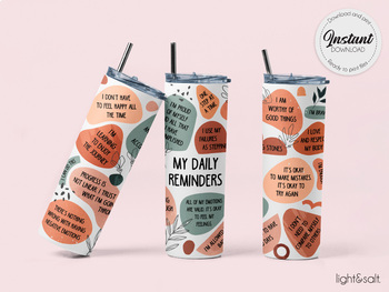 Preview of Daily reminders, Mental health Tumbler PNG, Tumbler Wrap, therapist gift
