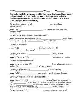 Daily Routine Reflexive Verbs Conversation Worksheet Kunal Patel