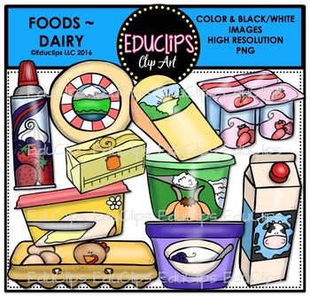 Preview of Dairy Foods Clip Art Bundle {Educlips Clipart}