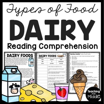 Preview of Dairy Foods Reading Comprehension Worksheet Food Groups My Plate