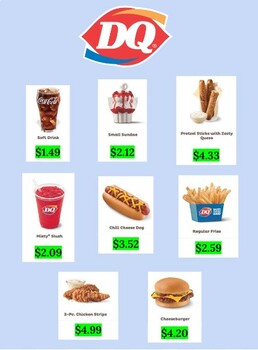 Preview of Dairy Queen Menu Math: Menu and Leveled Question Packet