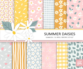 Preview of Daisies Printable Paper. Yellow Summer Flower, Daisy, Floral Digital Pattern.