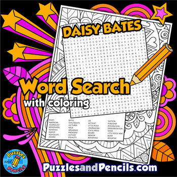 Preview of Daisy Bates Word Search Puzzle with Coloring | Black History Month Wordsearch