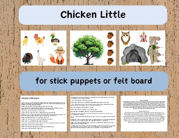 Preview of Chicken Little Henny Penny Story make Stick Puppets or flannel board Visual