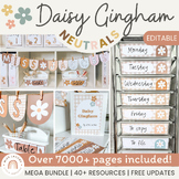 Daisy Gingham Neutrals Classroom Decor Bundle | Editable