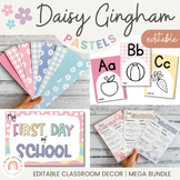 Daisy Gingham Pastels Classroom Decor Bundle | Muted Rainb