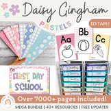 Daisy Gingham Pastels Classroom Decor Bundle | Muted Rainb