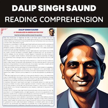 Preview of Dalip Singh Saund Reading Passage for AAPI Heritage Month Politics US Congress