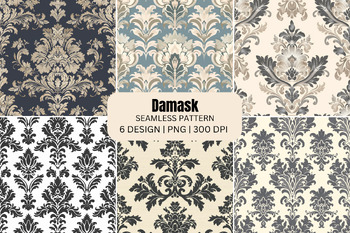 Preview of Damask Seamless Patterns Digital Paper Background