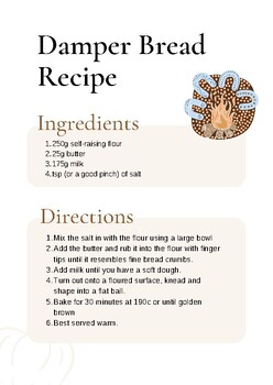 Preview of Damper Bread Recipe Card (NAIDOC, Cooking, Australia Day, National Bread Day)