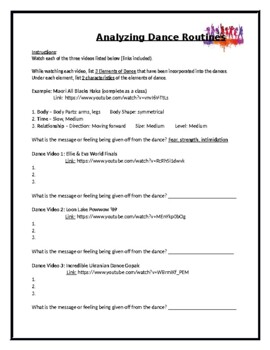 Preview of Dance - Analyzing Dances Worksheet