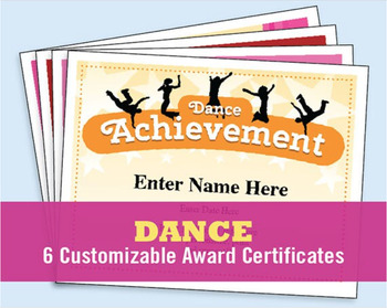 Preview of Dance Certificates 6-Pack — Editable Awards