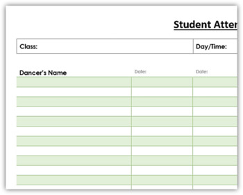 Dance Class Attendance Sheet by Mitchell Business Resources | TpT