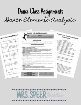 Preview of Dance Class- Dance Elements Analysis Written Assignment