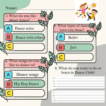 Preview of Dance Club Questionnaire