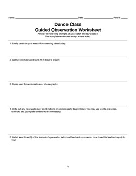 Preview of Dance Observation Worksheet