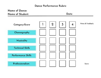 Preview of Dance Performance Rubric