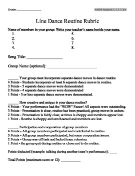 Preview of Dance Routine Lesson and Rubric for PE