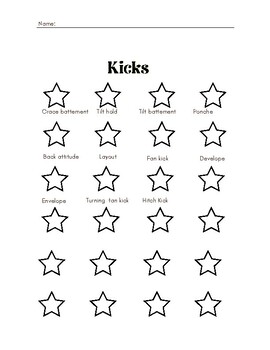 Preview of Dance Skills Checklist- Kicks