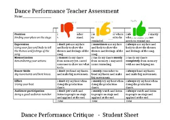 Preview of Dance Teacher Assessment Rubric and Student Reflection Template